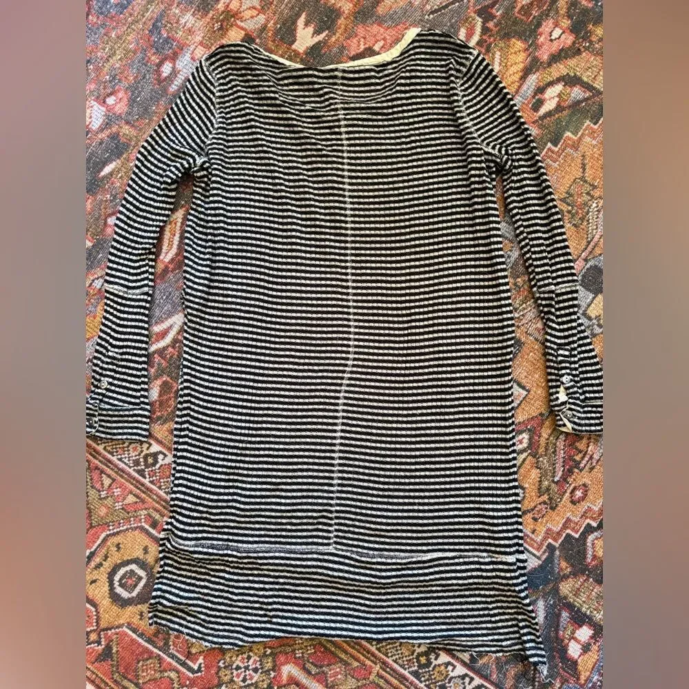 Free people Gwen Drippy Rib Henley tan black stripe long duster Boho Top XS